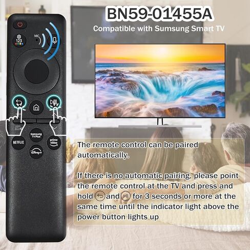 جهاز تحكم عن بعد صوتي بالطاقة الشمسية BN59-01432A TM2360E متوافق مع تلفزيونات Samsung Neo QLED 8K HDR الذكية، مناسب للتلفزيون الذكي ذو الإطار Crystal UHD، مع خلية شمسية بلوتوث قابلة لإعادة الشحن، موديل 2023 أسود، BN59-01432D in Kuwait