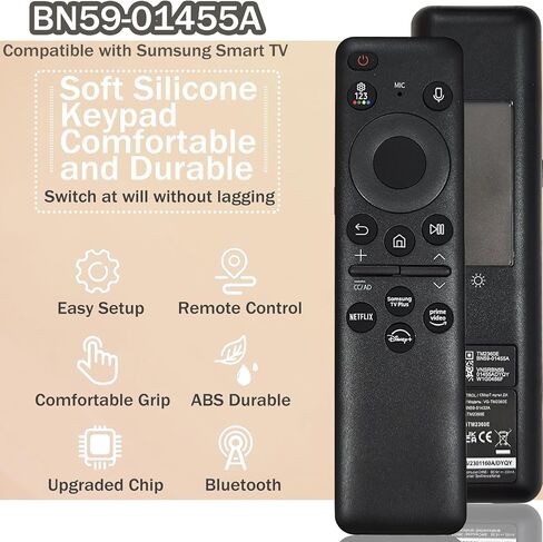 جهاز تحكم عن بعد صوتي بالطاقة الشمسية BN59-01432A TM2360E متوافق مع تلفزيونات Samsung Neo QLED 8K HDR الذكية، مناسب للتلفزيون الذكي ذو الإطار Crystal UHD، مع خلية شمسية بلوتوث قابلة لإعادة الشحن، موديل 2023 أسود، BN59-01432D in Kuwait
