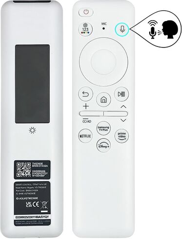 جهاز تحكم عن بعد صوتي بالطاقة الشمسية BN59-01432A TM2360E متوافق مع تلفزيونات Samsung Neo QLED 8K HDR الذكية، مناسب للتلفزيون الذكي ذو الإطار Crystal UHD، مع خلية شمسية بلوتوث قابلة لإعادة الشحن، موديل 2023 أسود، BN59-01432D in Kuwait