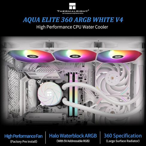 Thermalright Aqua Elite 360 White ARGB V4 CPU Water Cooler, with 3 PWM Fans ARGB, 1550RPM Speed,for AMD/AM4/AM5, Intel LGA1851/1150/1151/1155/1156/1200/2011/ 1700(AE360 White ARGB V4) in Saudi Arabia