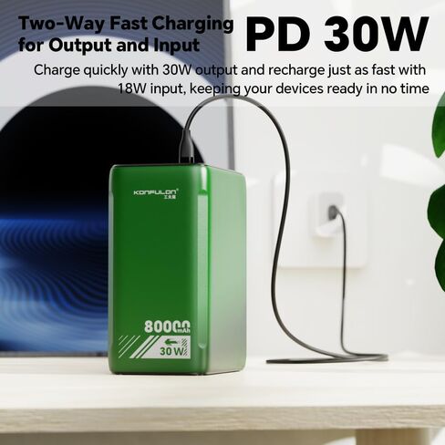 80000mAh High Capacity PD 30W Power Bank Fast Charging 22.5W Portable USB C Battery Packs with 5 Outputs & LCD Display Battery Bank for iPhone, Samsung, iPad ,Macbook & Outdoors Camping (GREEN) in Saudi Arabia