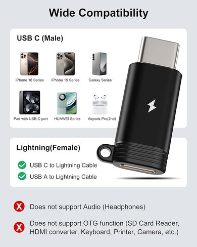4 Pack Lightning to USB C Adapter for iPhone 15/16/16 Pro/16 Pro Max/16 Plus,Samsung S24/S23, iPad Air, Lightning to USB-C Adapter, Type C Charger Connector Cable, Not for Audio/Headphone/OTG in Saudi Arabia