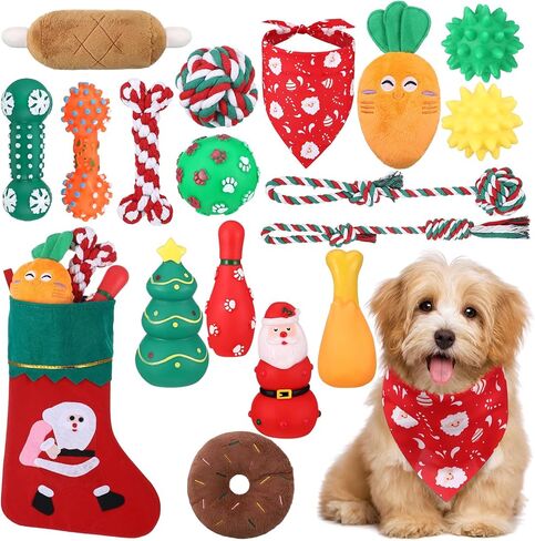 Talltalk 18 جهاز كمبيوتر شخصى الكلب عيد الميلاد تخزين مع اللعب جرو مضغ اللعب مجموعة للكلاب الصغيرة المتوسطة صار عيد الميلاد جرو مضغ اللعب الملونة التفاعلية تدريب الكلاب صحة الأسنان حبل القطن اللعب هدايا عيد الميلاد in Kuwait
