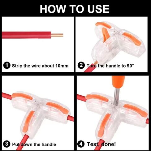 Lever Nut 3 Wire Connector T-Type Universal Compact Push-in Terminal Block Wire T Tap Connectors Electrician Quick Splitter 10 PCS Colored levers Kit AWG 28-12 AWG. 3 Wire Connector 10 PCS(Yellow) in Kuwait