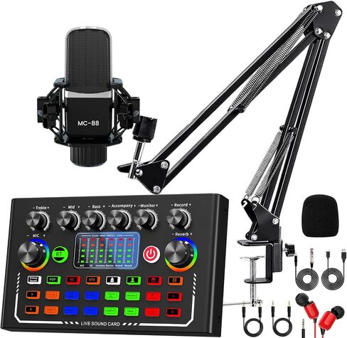 Podcast Equipment Bundle, Audio Interface with Cardioid Designer BM800 Mic for Gamer and All-in-One DJ Mixer, Perfect for Live Streaming, Singing, YouTube, Gaming in Saudi Arabia