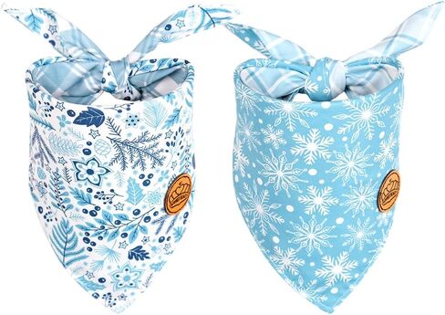 CROWNED BEAUTY Winter Dog Bandanas Reversible Large 2 Pack, Frost Paws Set, Blue Plaid Adjustable Triangle Snowflakes Holiday Scarves for Medium Large Extra Large Dogs Boy Girl Pets DB146-L in Saudi Arabia