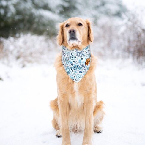 CROWNED BEAUTY Winter Dog Bandanas Reversible Large 2 Pack, Frost Paws Set, Blue Plaid Adjustable Triangle Snowflakes Holiday Scarves for Medium Large Extra Large Dogs Boy Girl Pets DB146-L in Saudi Arabia
