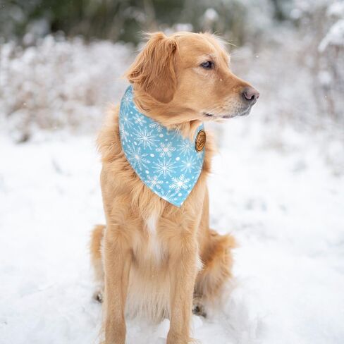 CROWNED BEAUTY Winter Dog Bandanas Reversible Large 2 Pack, Frost Paws Set, Blue Plaid Adjustable Triangle Snowflakes Holiday Scarves for Medium Large Extra Large Dogs Boy Girl Pets DB146-L in Saudi Arabia