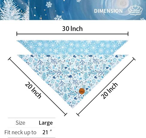 CROWNED BEAUTY Winter Dog Bandanas Reversible Large 2 Pack, Frost Paws Set, Blue Plaid Adjustable Triangle Snowflakes Holiday Scarves for Medium Large Extra Large Dogs Boy Girl Pets DB146-L in Saudi Arabia
