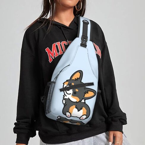 Women Cute Corgi Tricolor Dog Crossbody Sling Backpack for Men Chest Bag Shoulder Bag Lightweight One Strap Backpack Travel Outdoor Daypack in Saudi Arabia