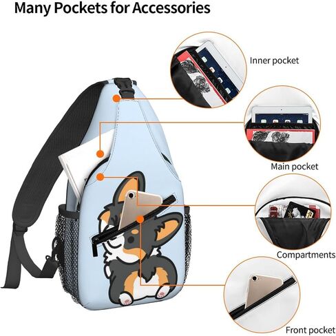 Women Cute Corgi Tricolor Dog Crossbody Sling Backpack for Men Chest Bag Shoulder Bag Lightweight One Strap Backpack Travel Outdoor Daypack in Saudi Arabia