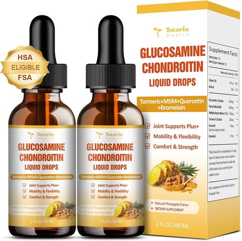 Glucosamine Chondroitin Liquid Drops - Glucosamine Chondroitin MSM, Turmeric, Quercetin, Bromelain Supplement Extra Strength - Joint Support Immune Nutritional Supplements for Man & Woman in Kuwait
