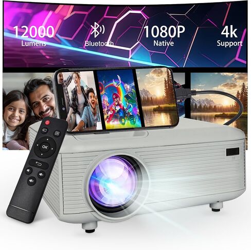 Projector,Mini Projector with Two-way Bluetooth, Full HD 1080P Portable Video Projector,300"Screen Projector&4K Projector &12000 LM Projector ,Movie Projector Compatible with HDMI/USB/Smartphone in Saudi Arabia