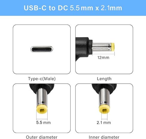 30cm USB C Type C Male to 5.5x2.1mm Female Cable, Support 5V 12V 20V DC Adapter USB C Connector Made for Power Bank, Small Fan, Starlink Mini, Foldable Solar, LaptopsSeries in Saudi Arabia