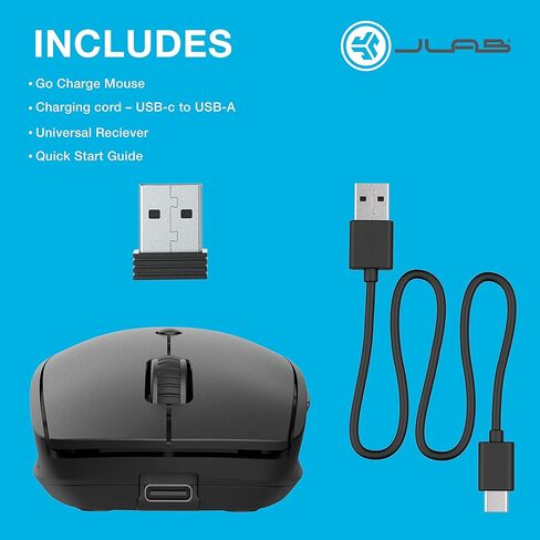 ماوس JLab GO للشحن اللاسلكي، الاتصال عبر بلوتوث أو دونجل USB لاسلكي، تبديل الأجهزة المتعددة، محمول، صغير للغاية وخفيف الوزن للعمل أثناء التنقل، تتبع قابل للتعديل، (عبوة واحدة) in Kuwait