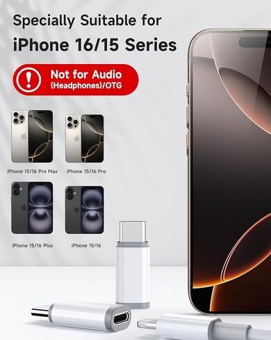 ZOOAUX 2 Pack Lightning إلى USB C محول لـ iPhone 16/16 Pro/16 Pro Max/16 Plus/15/15 Pro/15 Pro Max/15 Plus، Samsung، iPad Air، يدعم الشحن السريع ونقل البيانات، وليس لسماعات الرأس/ الصوت/وتغ in Kuwait
