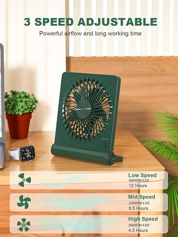 مروحة مكتب صغيرة، مروحة USB قابلة لإعادة الشحن بقدرة 2000 مللي أمبير تعمل بالبطارية، هادئة للغاية، رياح قوية، 3 سرعات للسفر in Kuwait