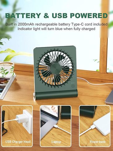 مروحة مكتب صغيرة، مروحة USB قابلة لإعادة الشحن بقدرة 2000 مللي أمبير تعمل بالبطارية، هادئة للغاية، رياح قوية، 3 سرعات للسفر in Kuwait
