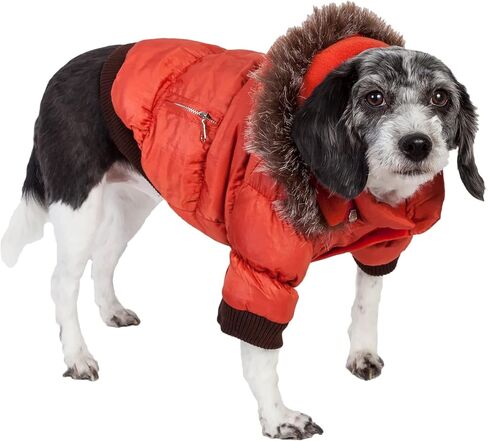 PET LIFE Classic Metallic Fashion Pet Dog Coat Jacket Parka w/ 3M Insulation and Removable Hood, X-Small, Metallic Orange in Saudi Arabia