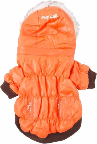 PET LIFE Classic Metallic Fashion Pet Dog Coat Jacket Parka w/ 3M Insulation and Removable Hood, X-Small, Metallic Orange in Saudi Arabia