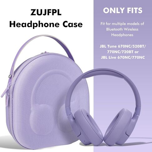 EVA Hard Shell Case for JBL TUN 670NC/520BT/770NC/720BT and JBL Live 670NC/770NC Wireless Headphones, Premium Travel Protective Headphone Storage Bag - Purple in Kuwait