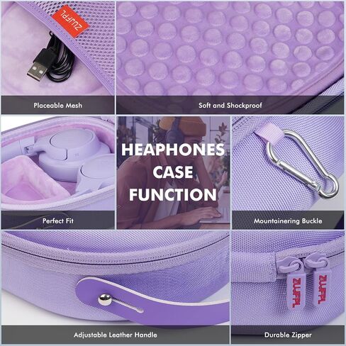 EVA Hard Shell Case for JBL TUN 670NC/520BT/770NC/720BT and JBL Live 670NC/770NC Wireless Headphones, Premium Travel Protective Headphone Storage Bag - Purple in Kuwait