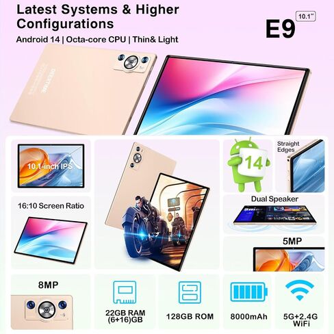 Android 14 Tablet 10.1 Inch 8000mAh Battery Tablets with 22GB RAM 128GB ROM 1TB Expand, Octa-Core HD Touchscreen Tablet with Keyboard, Mouse, Support Widevine L1, Split-Screen - Blue in Saudi Arabia