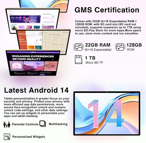 Android 14 Tablet 10.1 Inch 8000mAh Battery Tablets with 22GB RAM 128GB ROM 1TB Expand, Octa-Core HD Touchscreen Tablet with Keyboard, Mouse, Support Widevine L1, Split-Screen - Blue in Saudi Arabia