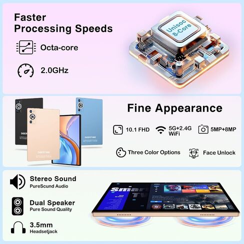 Android 14 Tablet 10.1 Inch 8000mAh Battery Tablets with 22GB RAM 128GB ROM 1TB Expand, Octa-Core HD Touchscreen Tablet with Keyboard, Mouse, Support Widevine L1, Split-Screen - Blue in Saudi Arabia