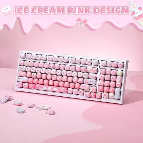 YUNZII MOG Dye Sub PBT Keycaps, 138 Keys Custom Keycaps Set for MOG Profile, Cute Pink Ice Cream Keycaps, Mechanical Keyboard Keycaps for Gaming Keyboards (Pink Ice Cream) in Saudi Arabia
