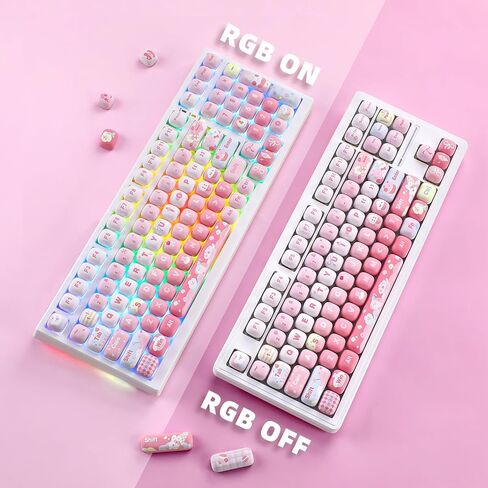 YUNZII MOG Dye Sub PBT Keycaps, 138 Keys Custom Keycaps Set for MOG Profile, Cute Pink Ice Cream Keycaps, Mechanical Keyboard Keycaps for Gaming Keyboards (Pink Ice Cream) in Saudi Arabia