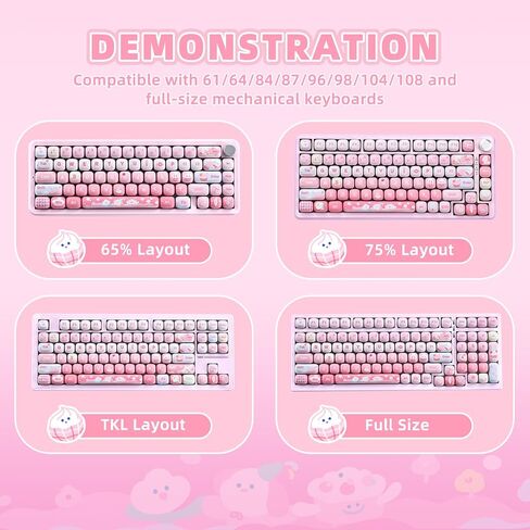 YUNZII MOG Dye Sub PBT Keycaps, 138 Keys Custom Keycaps Set for MOG Profile, Cute Pink Ice Cream Keycaps, Mechanical Keyboard Keycaps for Gaming Keyboards (Pink Ice Cream) in Saudi Arabia