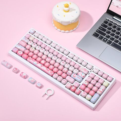 YUNZII MOG Dye Sub PBT Keycaps, 138 Keys Custom Keycaps Set for MOG Profile, Cute Pink Ice Cream Keycaps, Mechanical Keyboard Keycaps for Gaming Keyboards (Pink Ice Cream) in Saudi Arabia