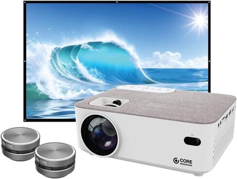 Core Innovations Home Theater Bundle with Projector, 120" Screen, and Two Mini Bluetooth Wireless Bone Conduction Instant Speakers, Sea Blue in Kuwait