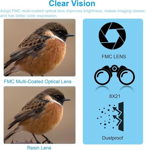 مجموعة مناظير باتيكل 8 × 21، تلسكوب صغير الحجم قابل للطي عالي الدقة مقاوم للصدمات مع حبل لمشاهدة الطيور والمشي لمسافات طويلة والتخييم والسفر في الهواء الطلق، برتقالي in Kuwait