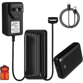 5v 2a 10000mah Power Bank for Heated Vest and USB Wall Charger Adapter Wire Plug, Rechargeable Battery Pack with LED Display Portable Charge for Cloth Home Office(no for 7.4v Heated Devices)