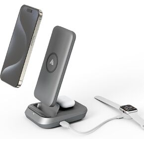 10000mAh 3-in-1 Wireless Charging Power Bank with Dock: 10W Wireless Charger, USB-C (18W) Input/Output, USB-A Output, Compatible with iPhone and Android