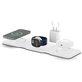 3 in 1 Foldable Magnetic Wireless Fast Charger Station Desk and Travel with 20W Adapter for iPhone 15 14 13 12 11 XR X, iWatch 9 8 7 6 5 4 3 2 Nike, AirPods 3 2