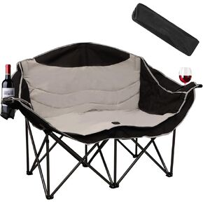 Double Camping Chair Oversized Loveseat ，Breathable Camping Chairs for 2-3 Person ，with Cup Holder Wine Glass Holder,Support 500lbs for Outside Picnic,Beach,Travel/Grey