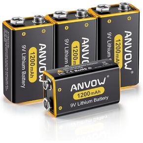 9V Batteries Lithium 1200mAh Non-Rechargeable 9Volt Battery for Smoke Detector, 9V Guitar, Microphone, Household and Office Devices, Pack of 2