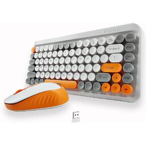 Wireless Keyboard and Mouse Combo for Home and Office Use,85 Keys Retro Round Keycaps Typewriter Keyboard,Compact Cute Keyboard for Laptops, Desktops, Windows（White）