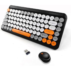 Wireless Keyboard and Mouse Combo for Home and Office Use,85 Keys Retro Round Keycaps Typewriter Keyboard,Compact Cute Keyboard for Laptops, Desktops, Windows（White）