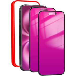 2 Pack Privacy Screen Protector for iPhone 16 Plus Anti-Spy Tempered Glass Gradient Colorful 16Plus Mirror Effect Full Coverage Anti Bluelight Anti-Bubble Alignment Frame 6.7 Inch (Pink)