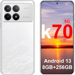 K70 5G Android Phones 2024 Android 13 Cell Phones 6.8" HD Screen 8GB+256GB 8-Core Android Phones 6200mAh Battery Standby 24MP+50MP Camera 5G Dual SIM Unlocked Smartphones(Green)
