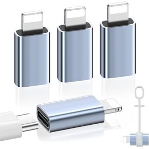 MoKo USB C to Lightning Adapter 4 Pack, Not for Audio/OTG, Lightning Male to USB C Female Adapter for iPhone 14/13/12/11/X Series, iPad/AirPods, Charging & Data Sync, with Anti-Lost Loop, White