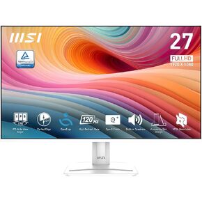 MSI PRO MP275W E2 27-inch IPS 1920 x 1080 (FHD) Gaming Office Monitor, 120Hz, Free-Synch, HDMI, DisplayPort, VGA Port, VESA Mountable, Tilt, Speaker, 4-Side Slim Bezel 1ms, White