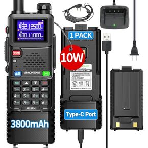 BAOFENG AR-5RM Radio 10W Ham Radio Long Range 5RM Handheld Two Way Radio NOAA Weather Receiver Rechargeable Long Range Walkie Talkies Copy Frequency 999CH with Type-C Charging 3800mAh Battery