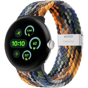 Stretchy Braided Bands Compatible with Google Pixel Watch 3 45mm Band for Women Men - Upgraded Metal Lugs - Elastic Nylon Breathable Sport Straps for Pixel 3 Watch Band 45mm