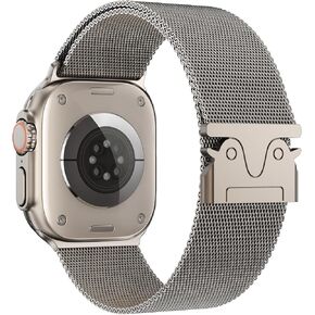 Compatible with Apple Watch Ultra 2/Ultra Band 49mm 46mm 45mm 44mm 42mm Men Women, Magnetic Milanese Mesh Loop Metal Band Strap for iWatch Ultra 2/1 Series 10/SE/9/8/7/6/5/4/3/2/1, Black