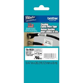 2/Pack Genuine Brother 1/2" (12mm) Black on White Flexible TZe P-Touch Tape for Brother PT-6100, PT6100 Label Maker